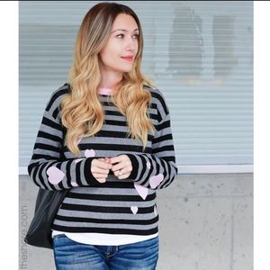 NWT Elana Carello Hearts and Stripes in Black/Gray Sweater Size Large